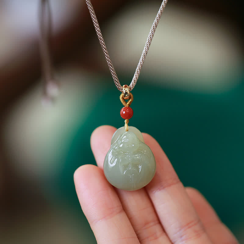 Hetian Jade Wealth Prosperity Necklace With Laughing Buddha Pendant