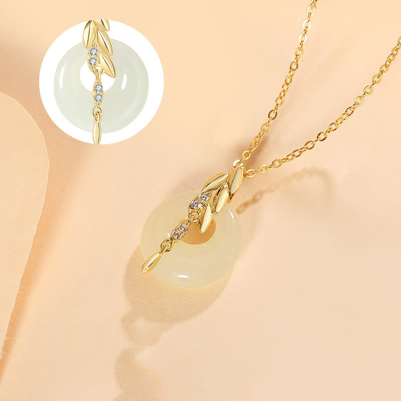 Hetian Jade Wheat Pendant Necklace with Zircon Accent