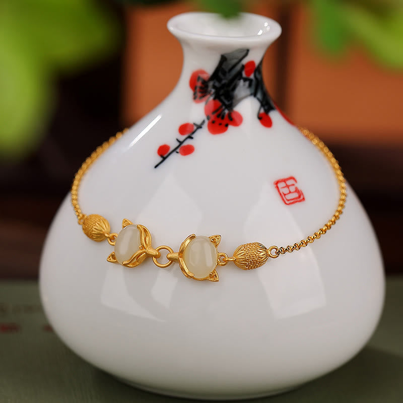 Hetian White & Cyan Jade Bracelet for Luck & Protection