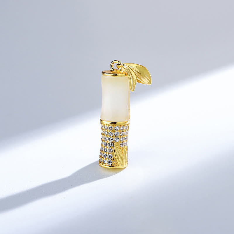 Hetian White Jade Bamboo Necklace for Happiness | Sterling Silver
