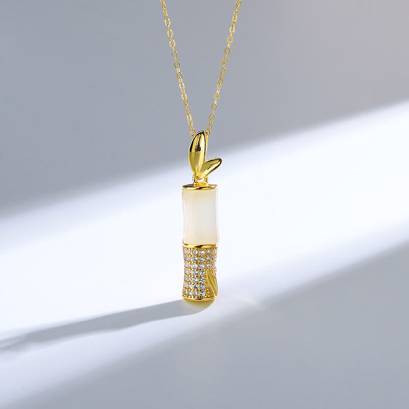 Hetian White Jade Bamboo Necklace for Happiness | Sterling Silver
