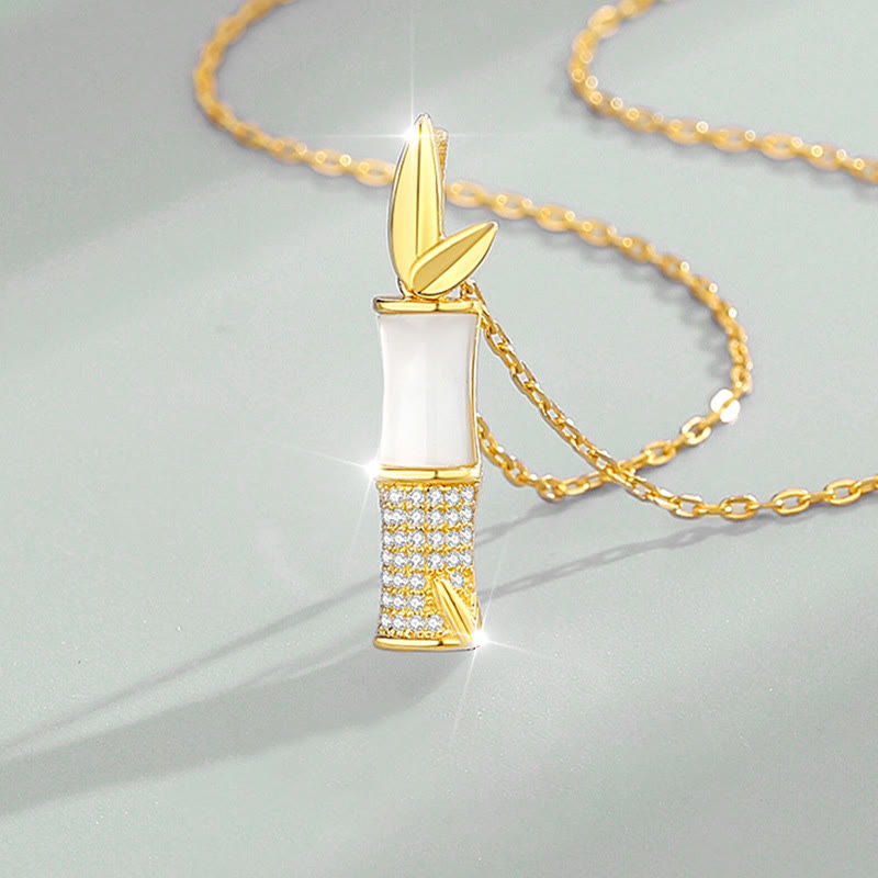 Hetian White Jade Bamboo Necklace for Happiness | Sterling Silver