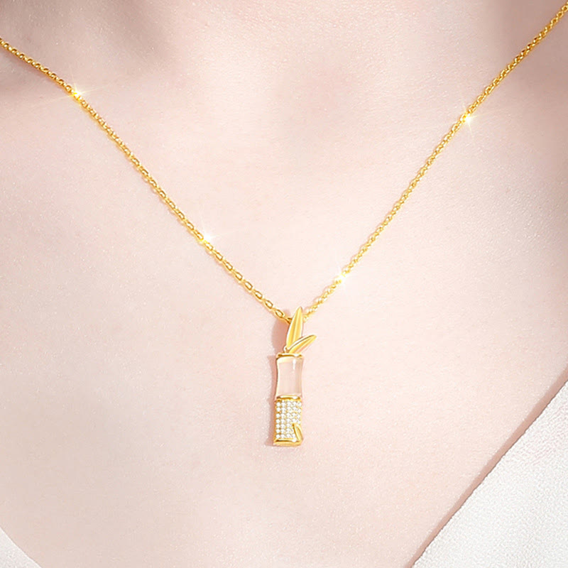 Hetian White Jade Bamboo Necklace for Happiness | Sterling Silver