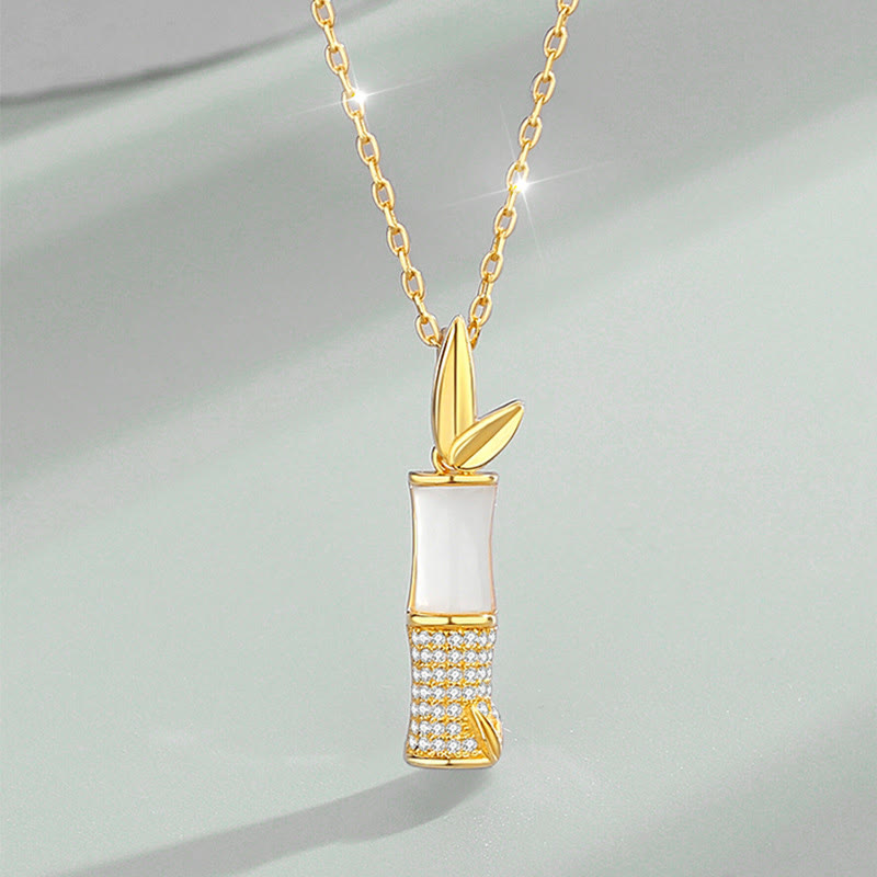 Hetian White Jade Bamboo Necklace for Happiness | Sterling Silver