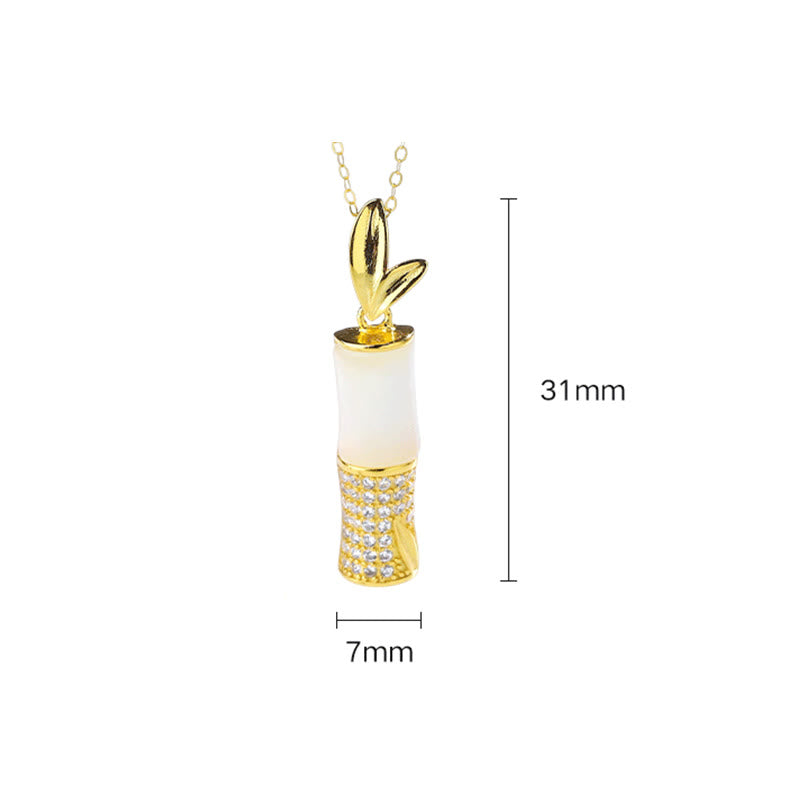 Hetian White Jade Bamboo Necklace for Happiness | Sterling Silver