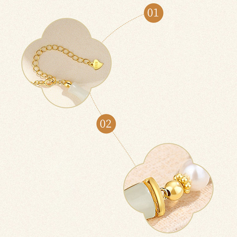 Hetian White Jade Bracelet | Sterling Silver Bamboo Luck Blessing