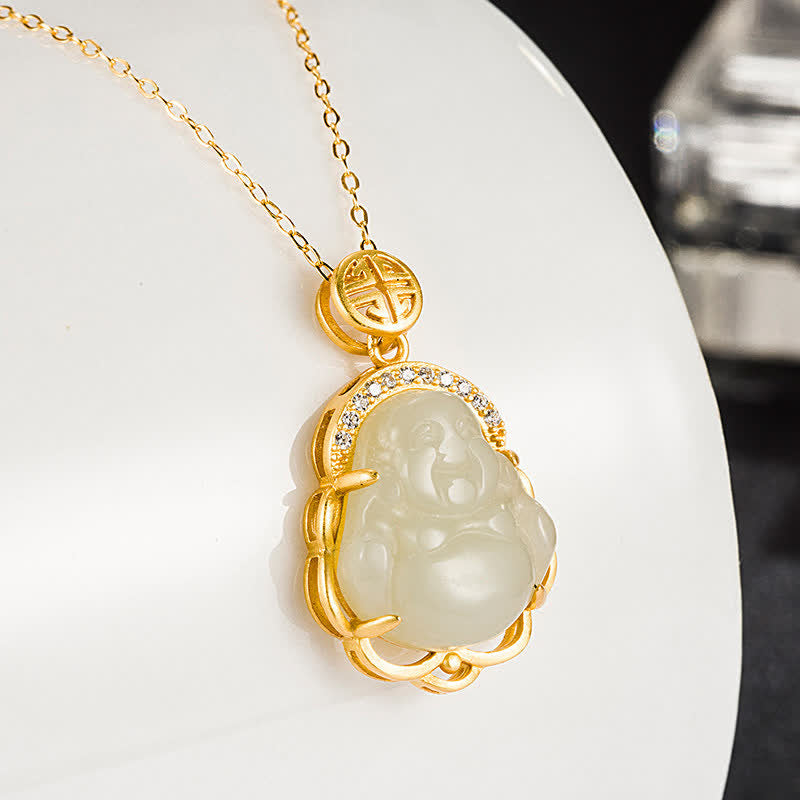 Hetian White Jade Buddha Necklace 925 Sterling Silver Protection Pendant