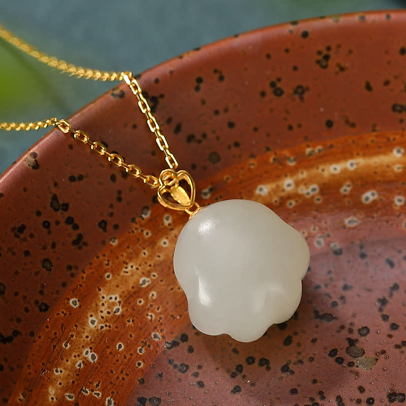 Hetian White Jade Cat Paw Luck Necklace in 925 Silver