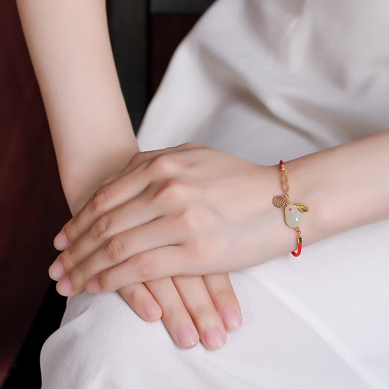 Hetian White Jade Luck & Blessing Bracelet 17cm+5cm