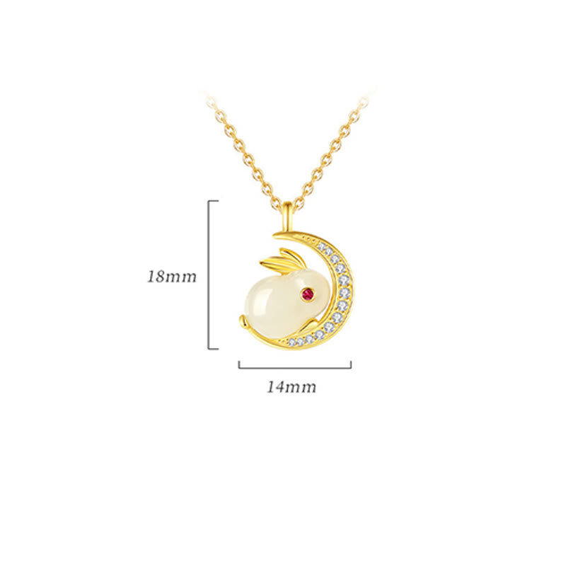 Hetian White Jade Rabbit Crescent Moon Necklace