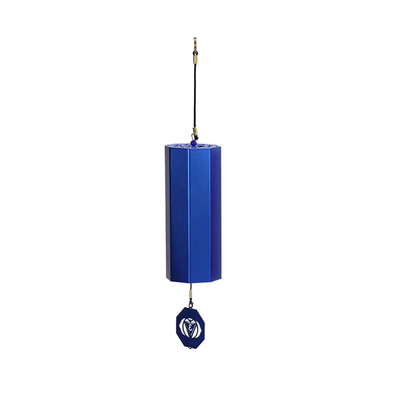 Blue hexagonal wind chime with chakra pendant in Hexagonal Metal Koshi Chime Bells