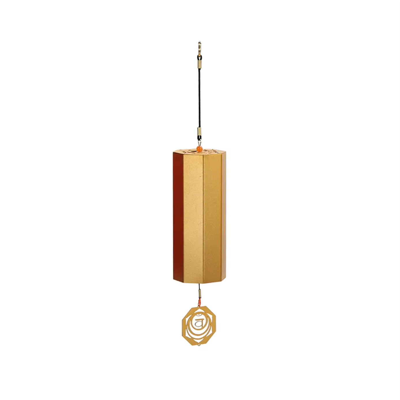 Golden cylindrical wind chime with spiral pendant in Hexagonal Metal Koshi Chime Bells