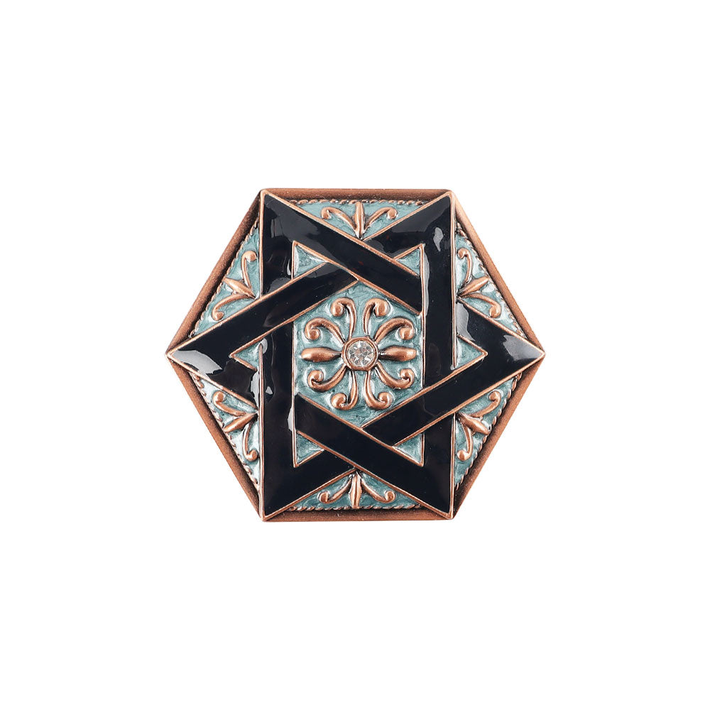 Hexagonal Vintage Jewelry Box With Teal Enamel Finish
