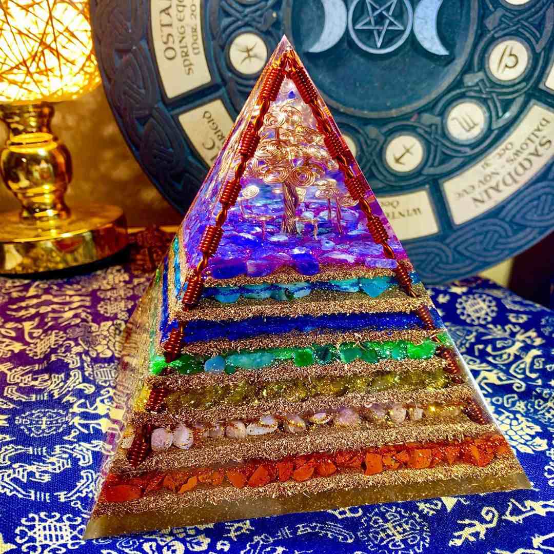 High-Frequency Seven Chakra Pyramid with Crystal Elements