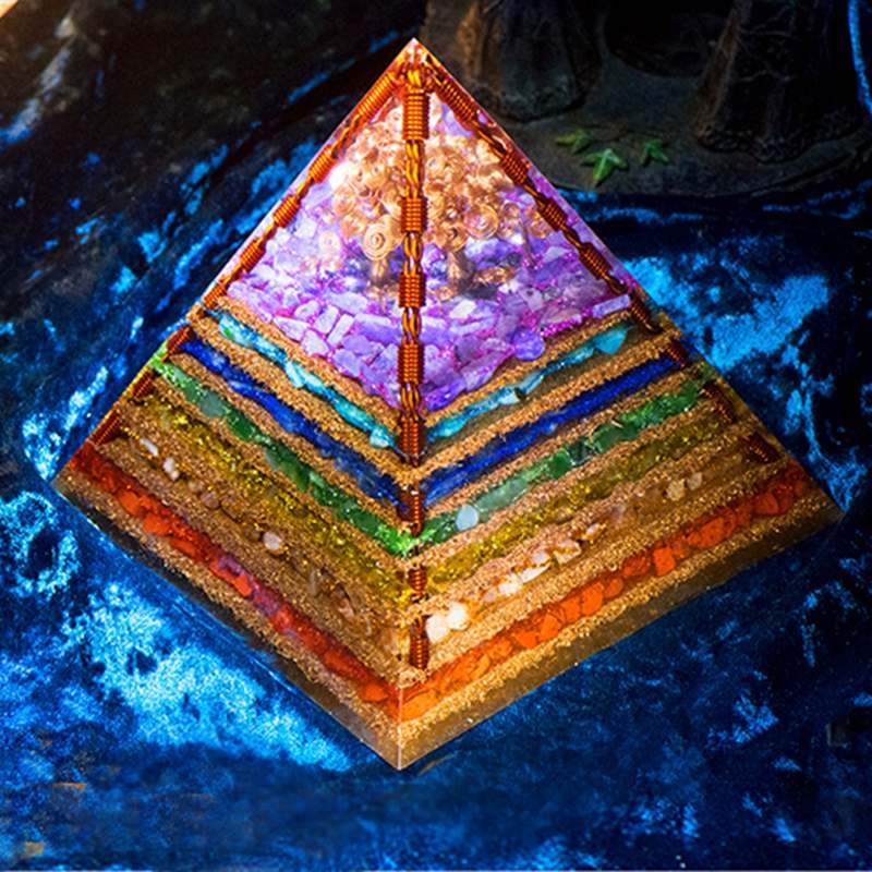 High-Frequency Seven Chakra Pyramid with Crystal Elements