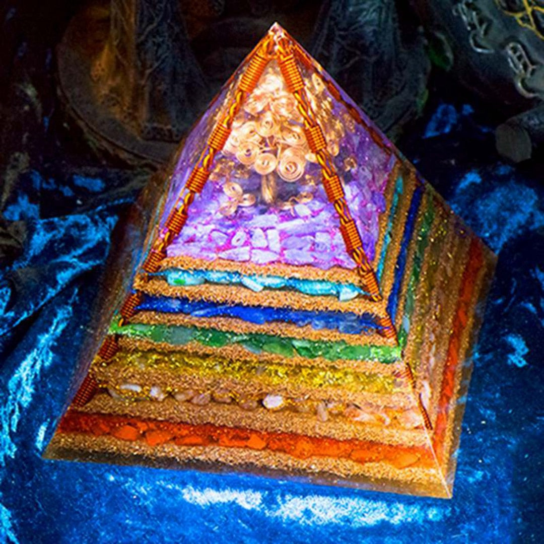 High-Frequency Seven Chakra Pyramid with Crystal Elements