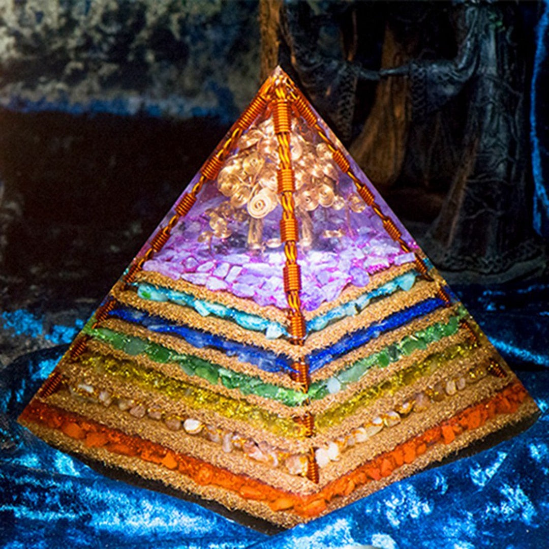 High-Frequency Seven Chakra Pyramid with Crystal Elements