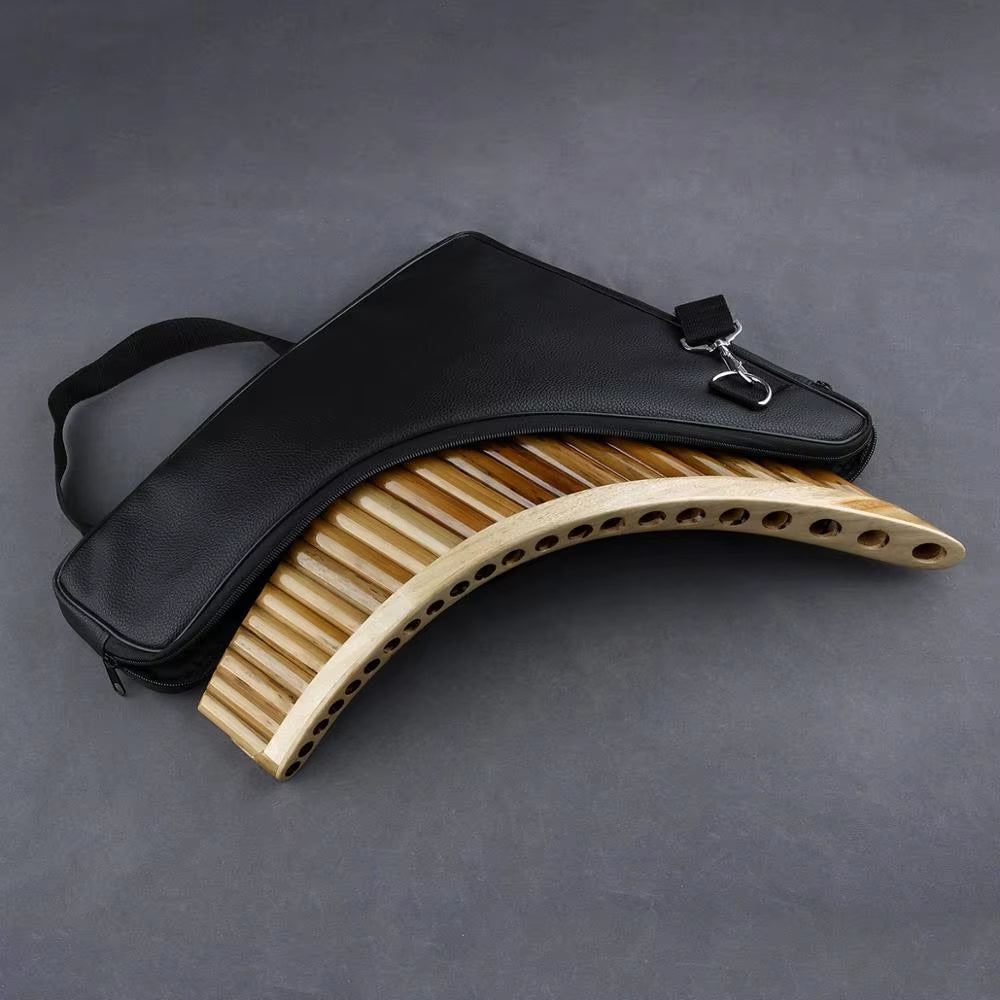 Curved wooden Pan Flute in black carrying case, High Quality Bamboo Pan Flute, G Key