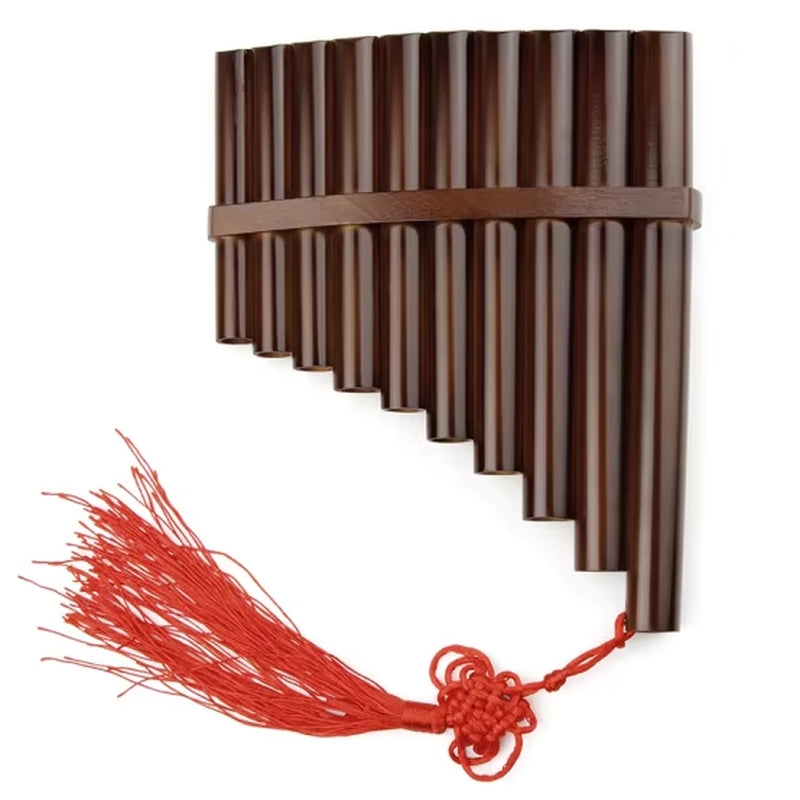 Pan flute with red decorative tassel, high-quality bamboo, C key, 10 pipes