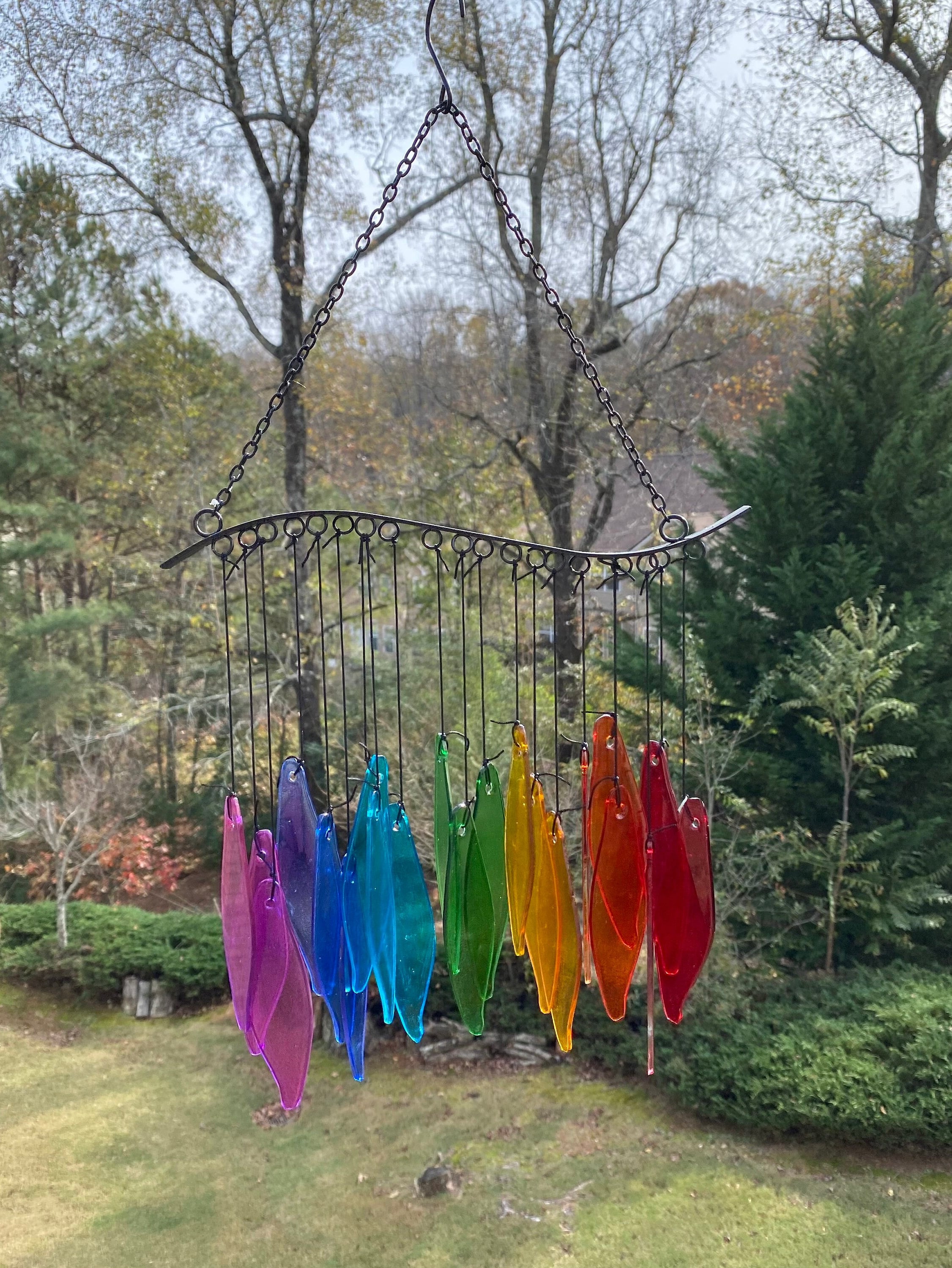 Joyous Wind Chimes, 20 Inch Rainbow Glass Handmade Wind Chimes, the Sound Can Create a Sense of Peace, Relaxation and Beautiful Garden Art