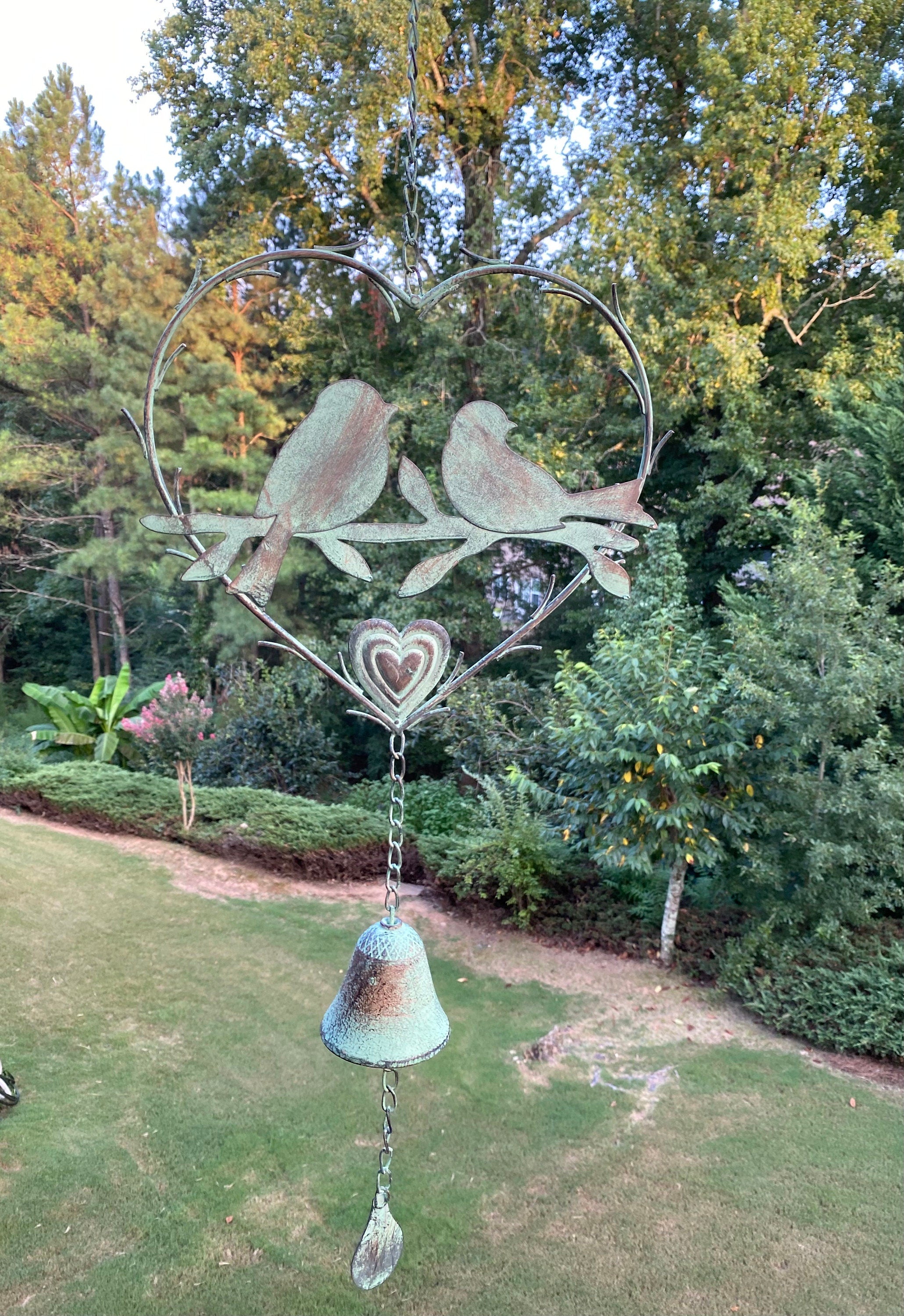 Joyous Wind Chime, 33 Inch Elegant Patina Birds & Hearts Handmade Wind Chime, the Sound Can Create a Sense of Peace, Relaxation for Garden