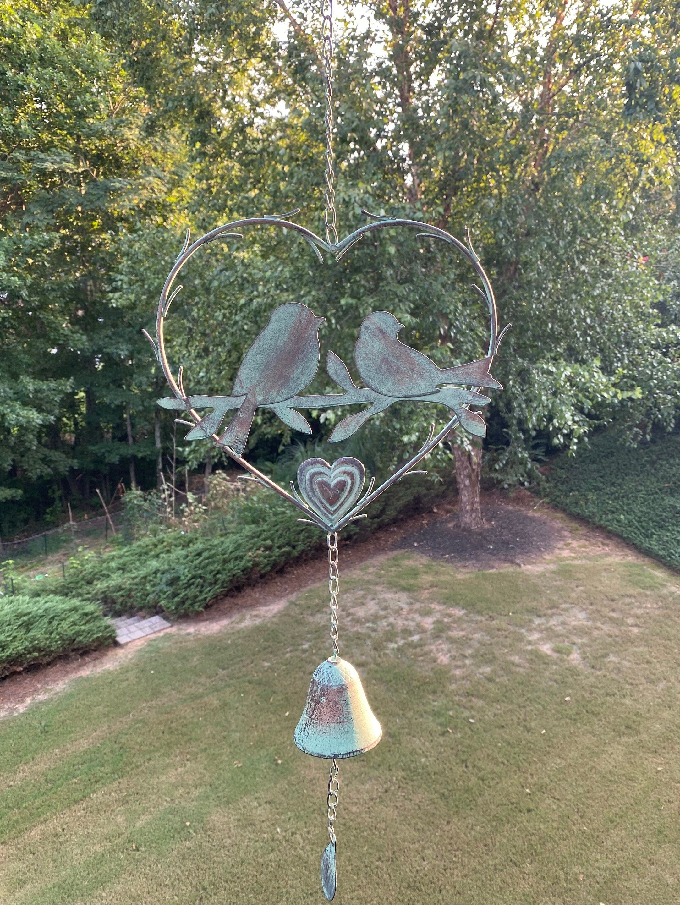 Joyous Wind Chime, 33 Inch Elegant Patina Birds & Hearts Handmade Wind Chime, the Sound Can Create a Sense of Peace, Relaxation for Garden