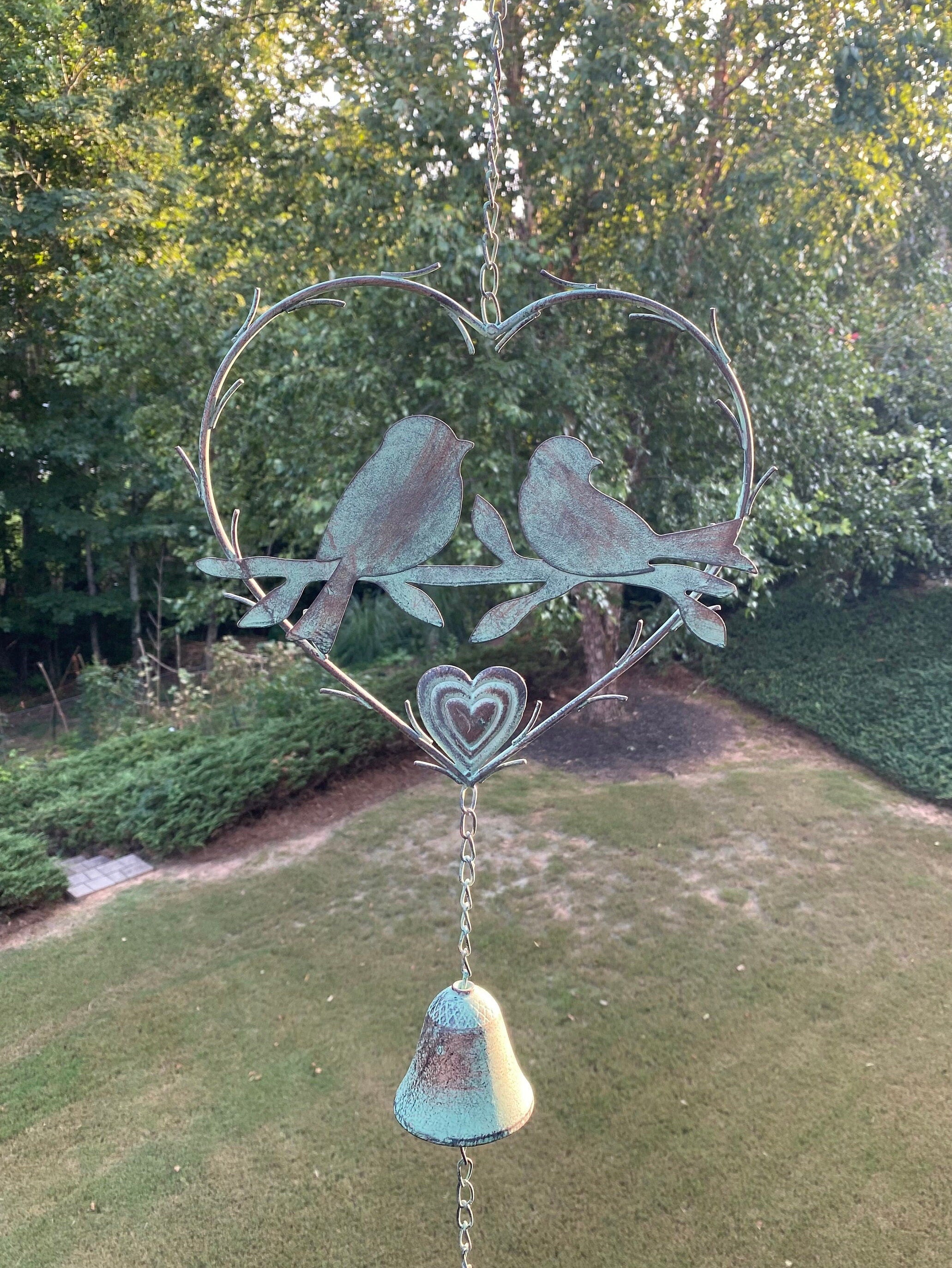 Joyous Wind Chime, 33 Inch Elegant Patina Birds & Hearts Handmade Wind Chime, the Sound Can Create a Sense of Peace, Relaxation for Garden