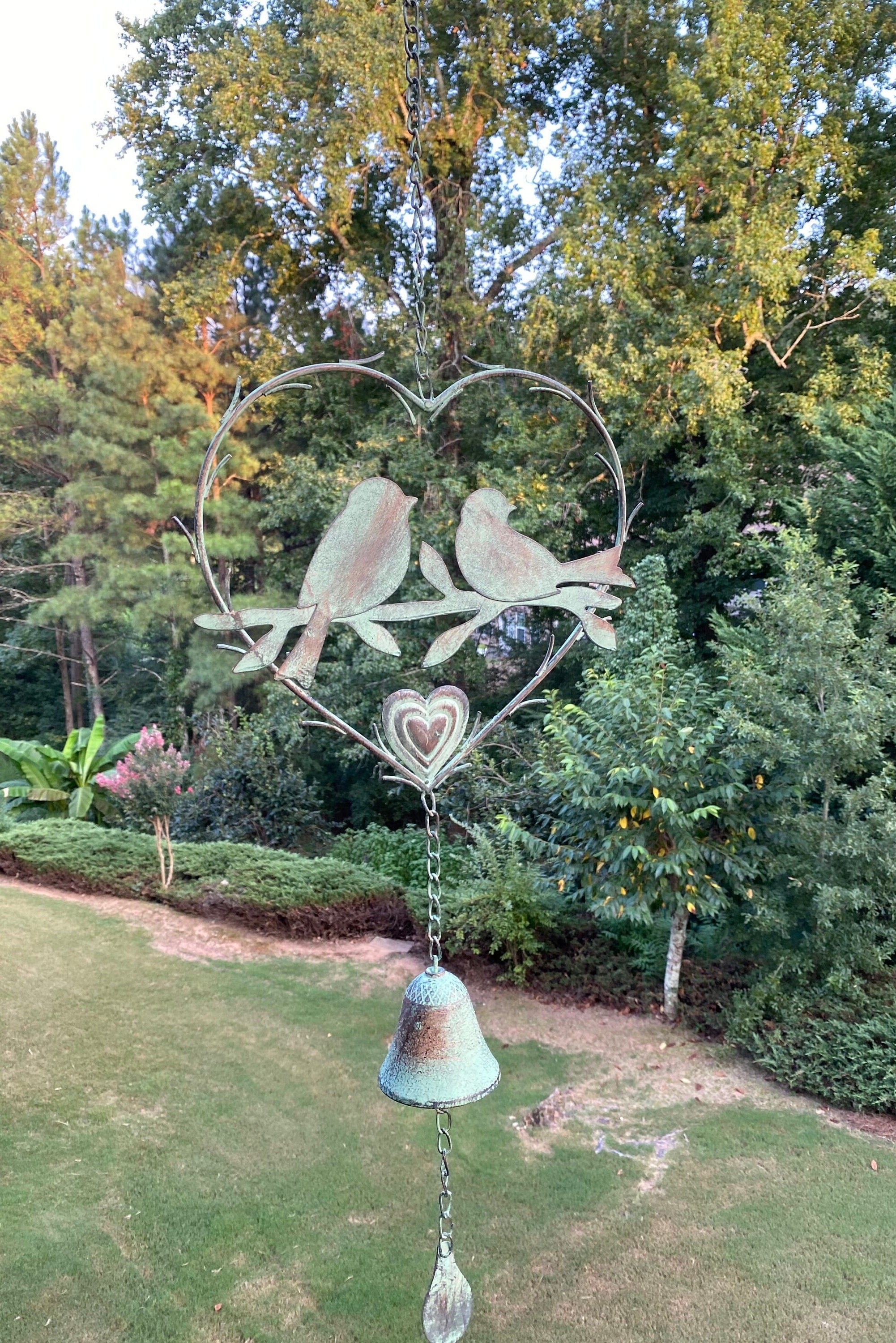 Joyous Wind Chime, 33 Inch Elegant Patina Birds & Hearts Handmade Wind Chime, the Sound Can Create a Sense of Peace, Relaxation for Garden