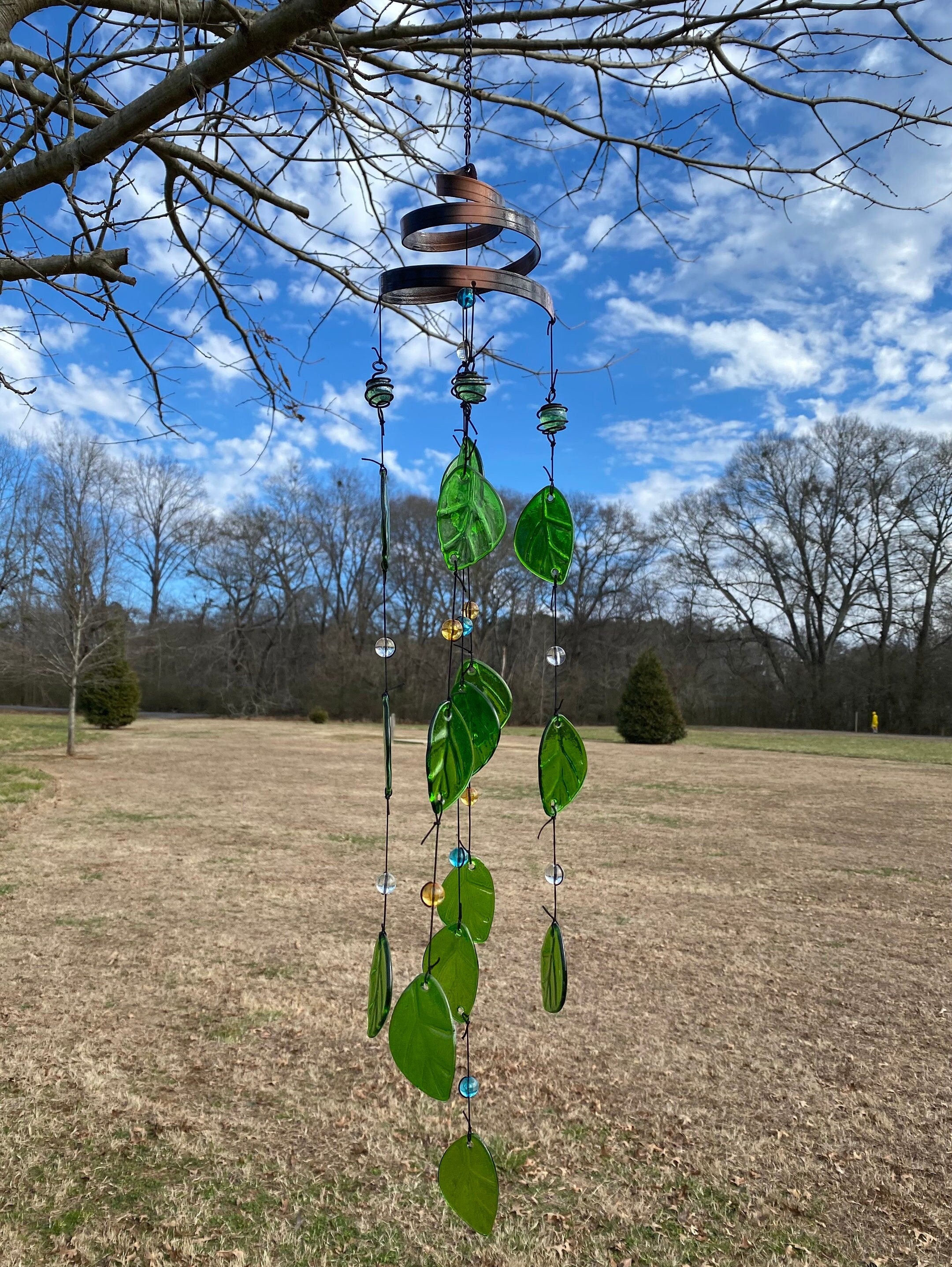 Joyous Wind Chimes, 32 Inch Glass Leaves Handmade Wind Chimes, the Sound Can Create a Sense of Peace, Relaxation and Beautiful Garden Art