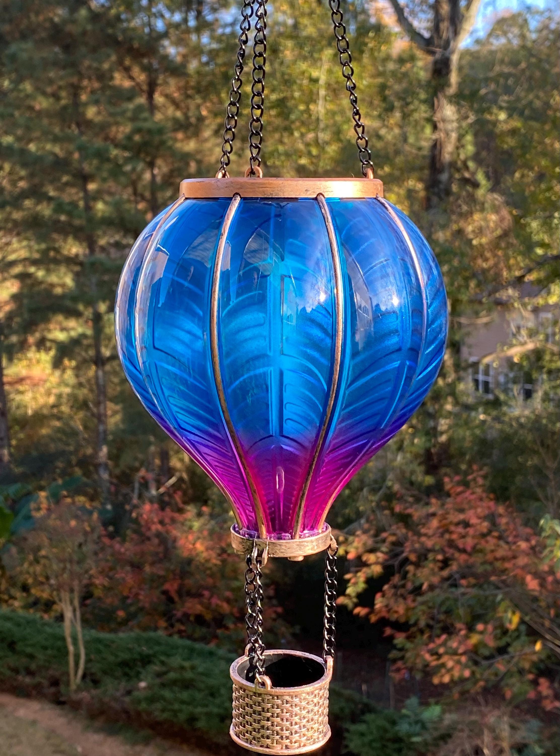 The Adorable Outdoor 18 Inch Blue Color Solar Hot Air Balloon Lantern with Waterproof, Perfect for Lawn, Patio, Porch, Tree Décor & Garden