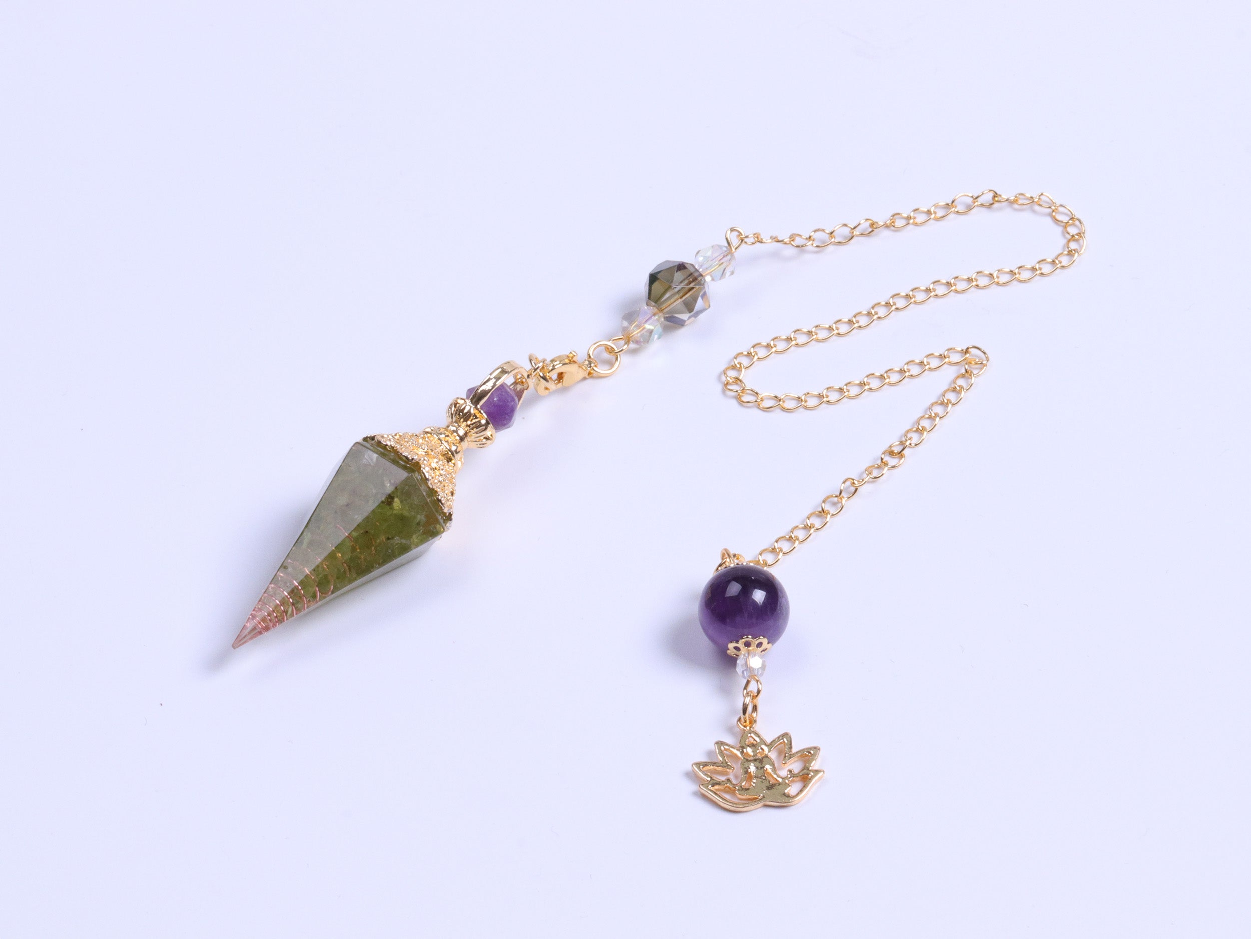 Amethyst Peridot Orgone Crystal Pendulum