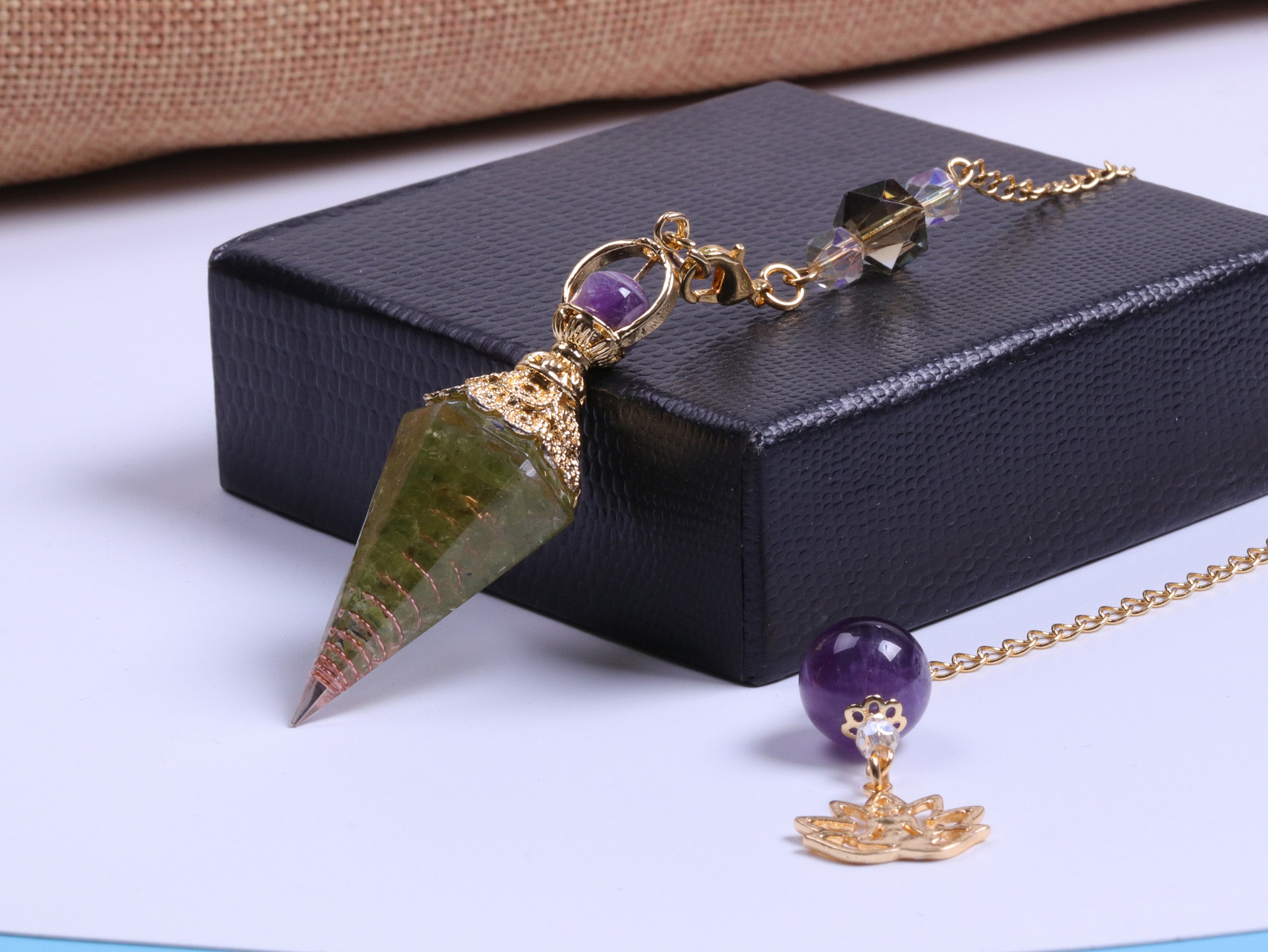 Amethyst Peridot Orgone Crystal Pendulum