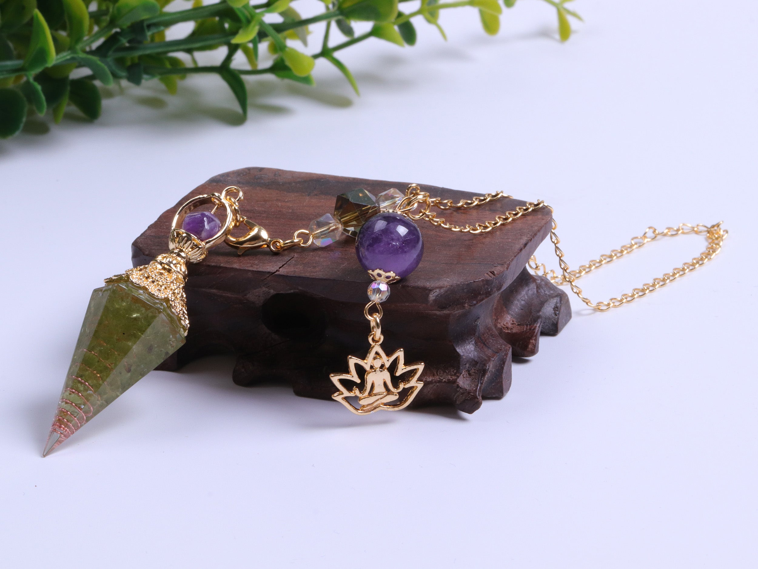 Amethyst Peridot Orgone Crystal Pendulum