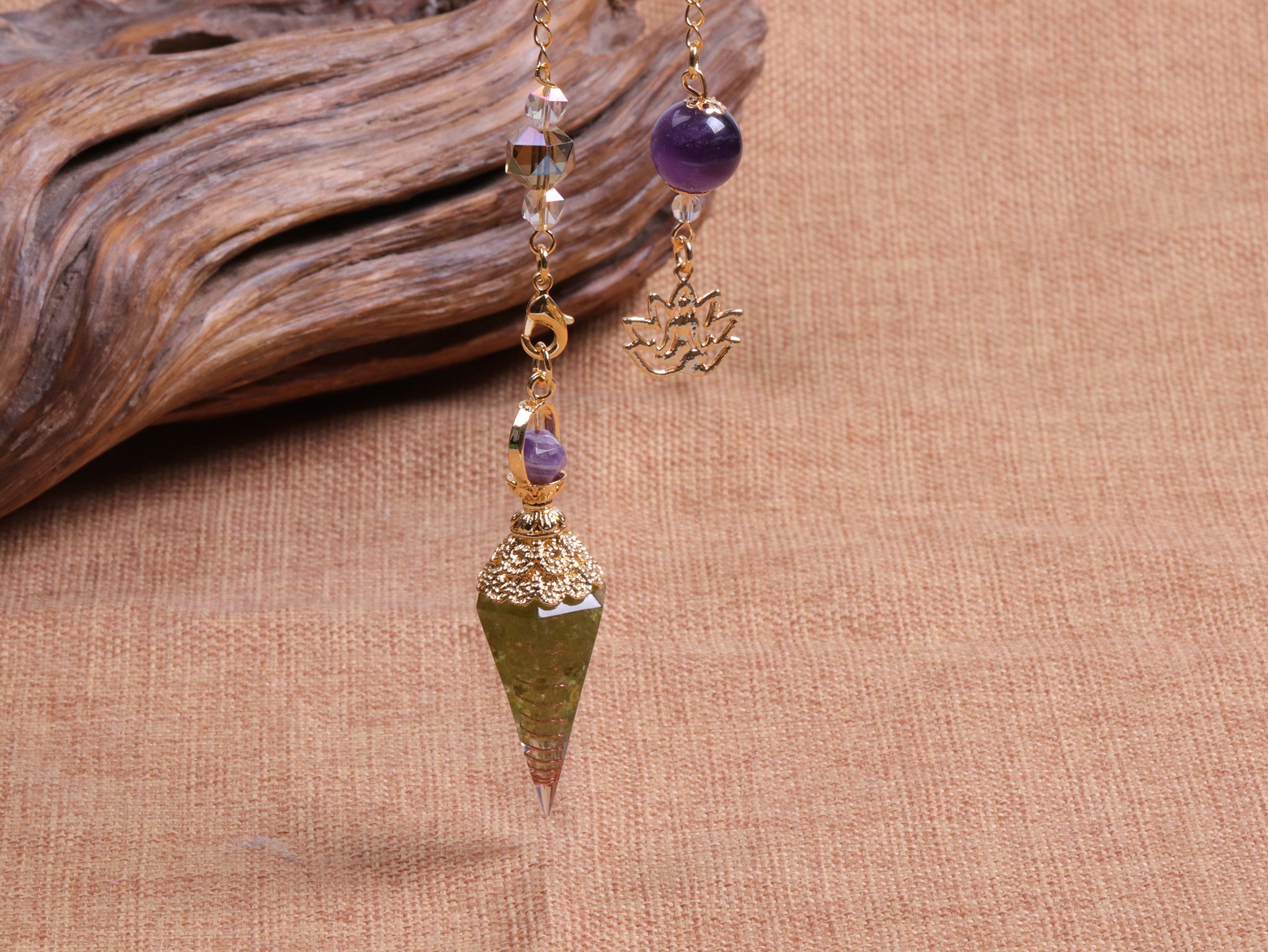 Amethyst Peridot Orgone Crystal Pendulum