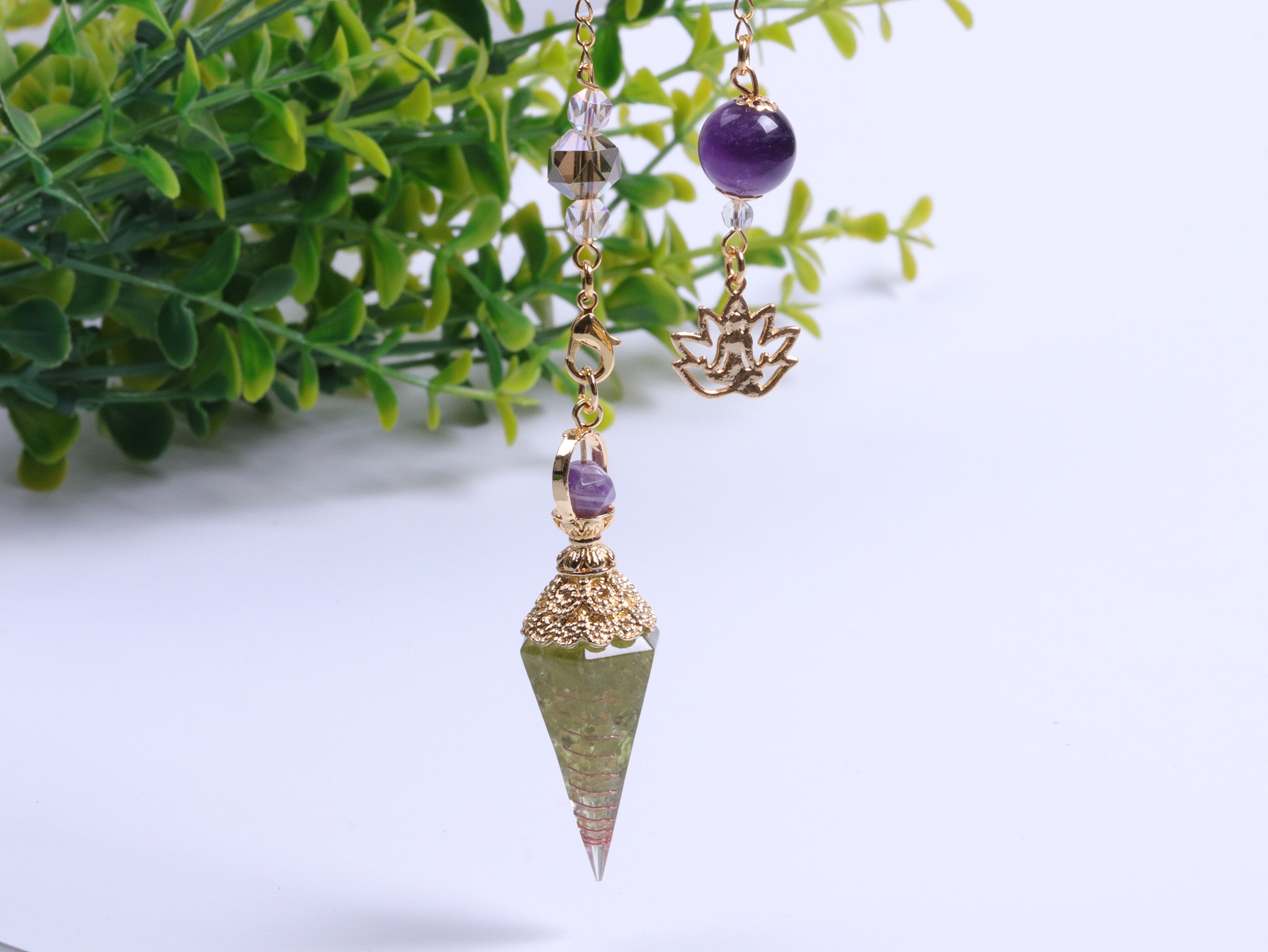 Amethyst Peridot Orgone Crystal Pendulum