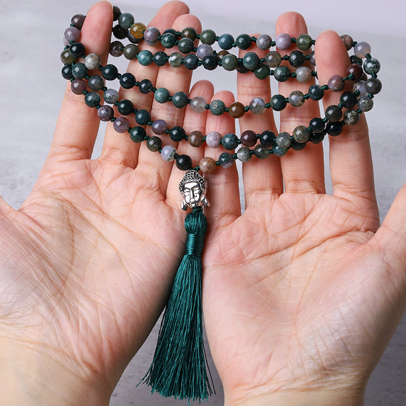 Indian Agate 108 Beads Mala Bracelet for Cleansing Energy
