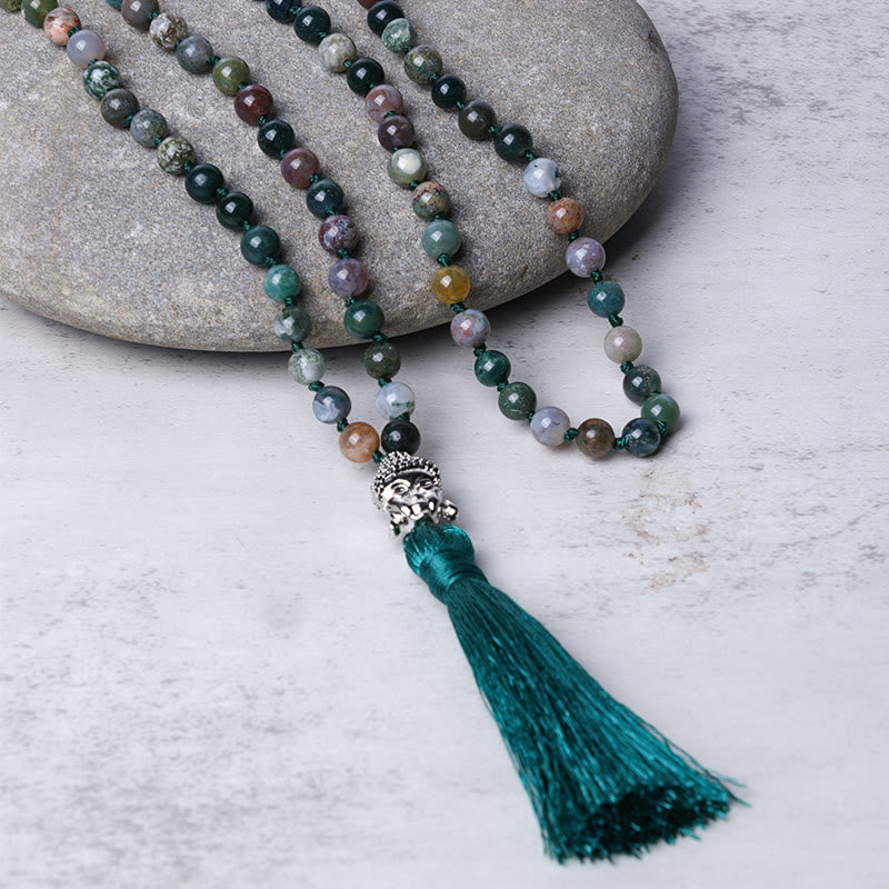 Indian Agate 108 Beads Mala Bracelet for Cleansing Energy