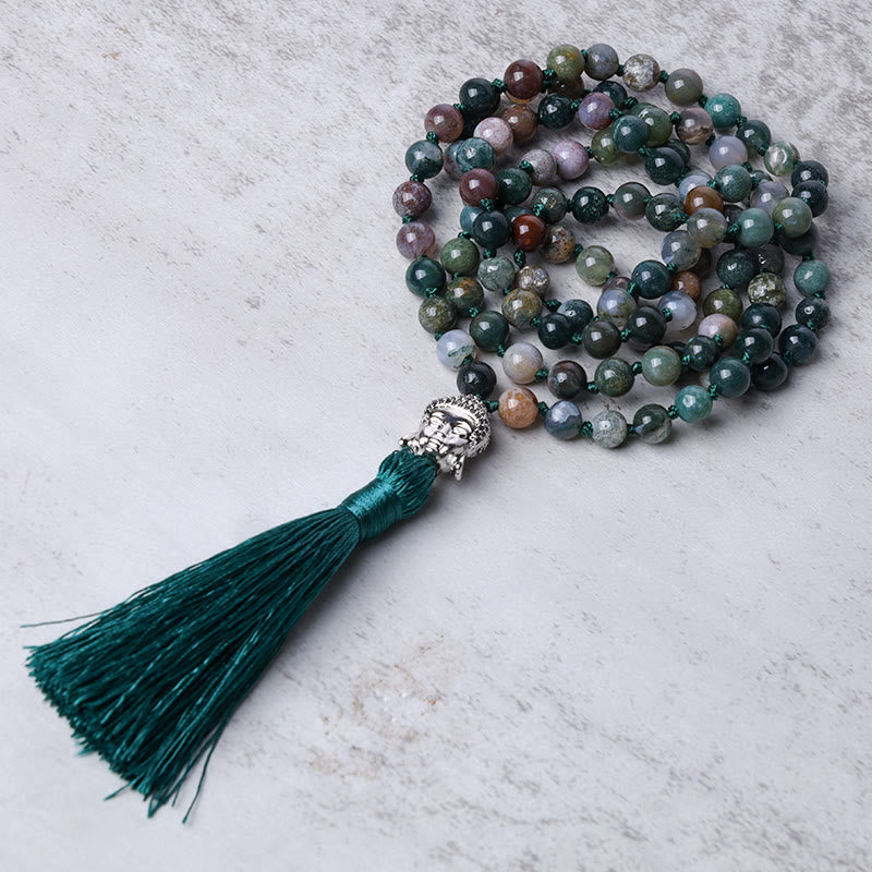 Indian Agate 108 Beads Mala Bracelet for Cleansing Energy