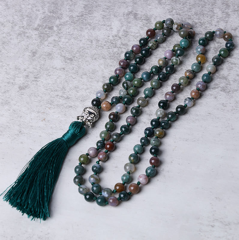 Indian Agate 108 Beads Mala Bracelet for Cleansing Energy