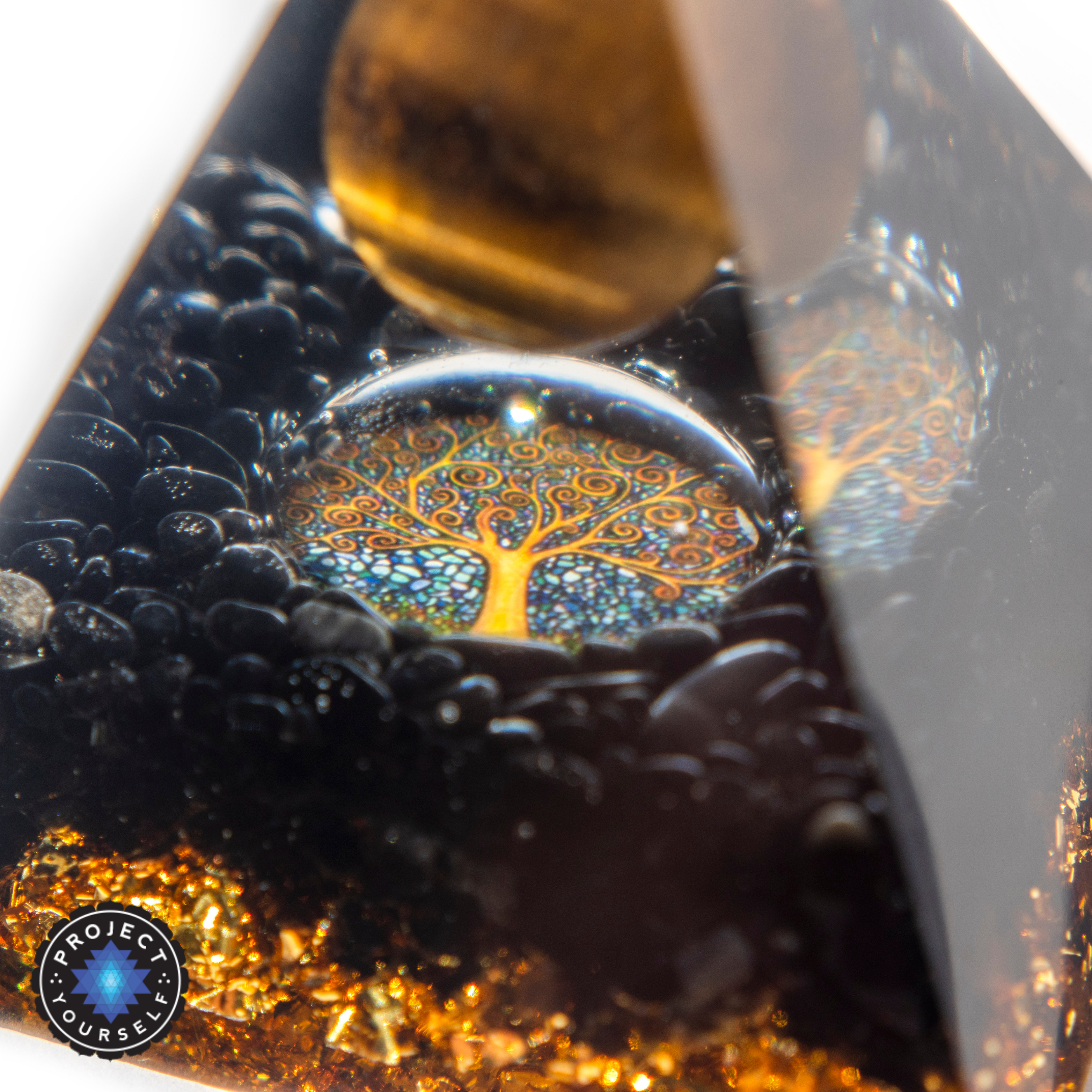 Inner Calling Orgone Pyramid with Tiger Eye Stone