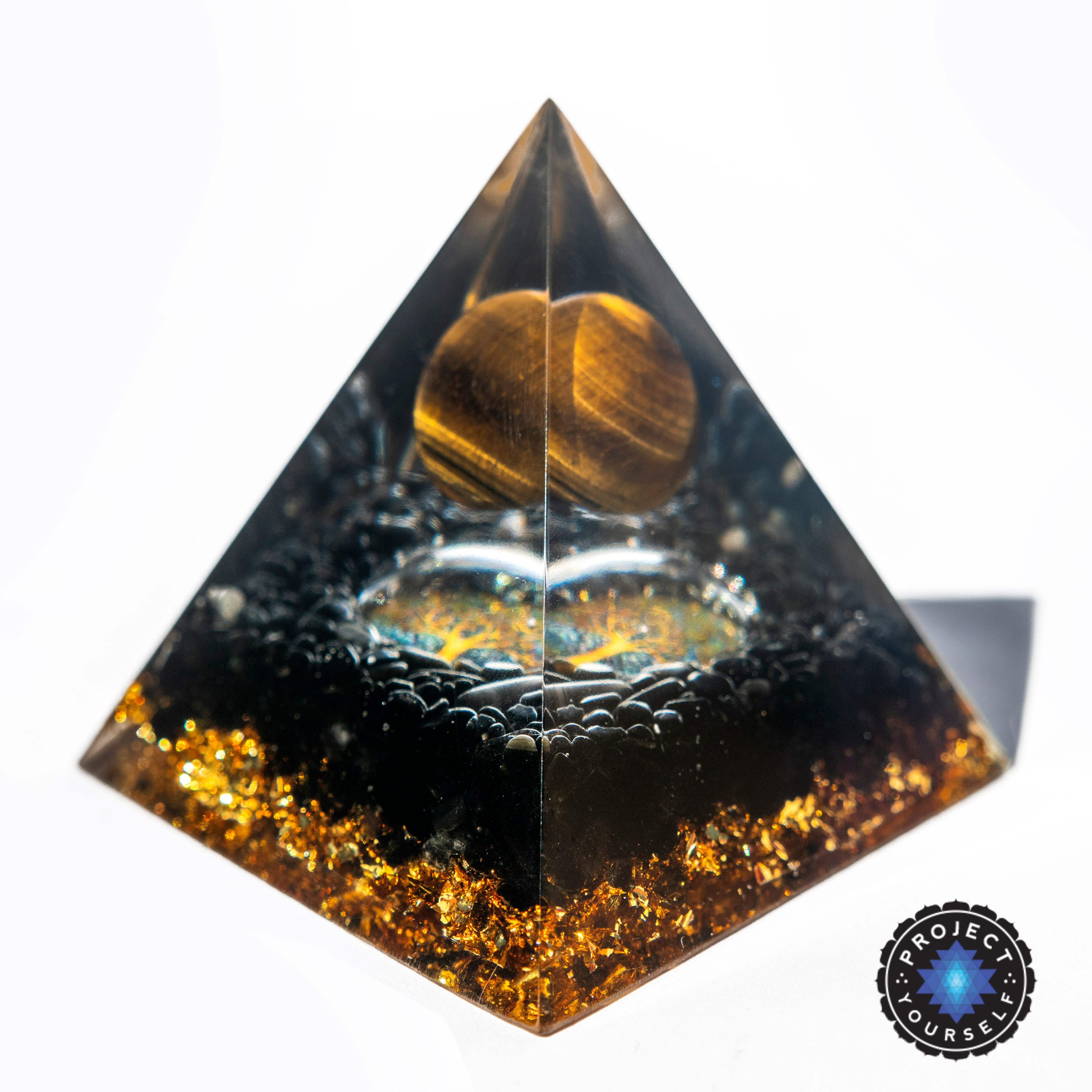 Inner Calling Orgone Pyramid with Tiger Eye Stone