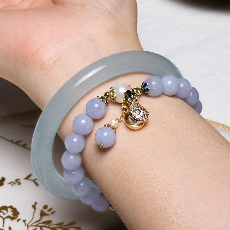 Inner Peace Jade & Aquamarine Bracelet Bangle Bundle 56-57mm
