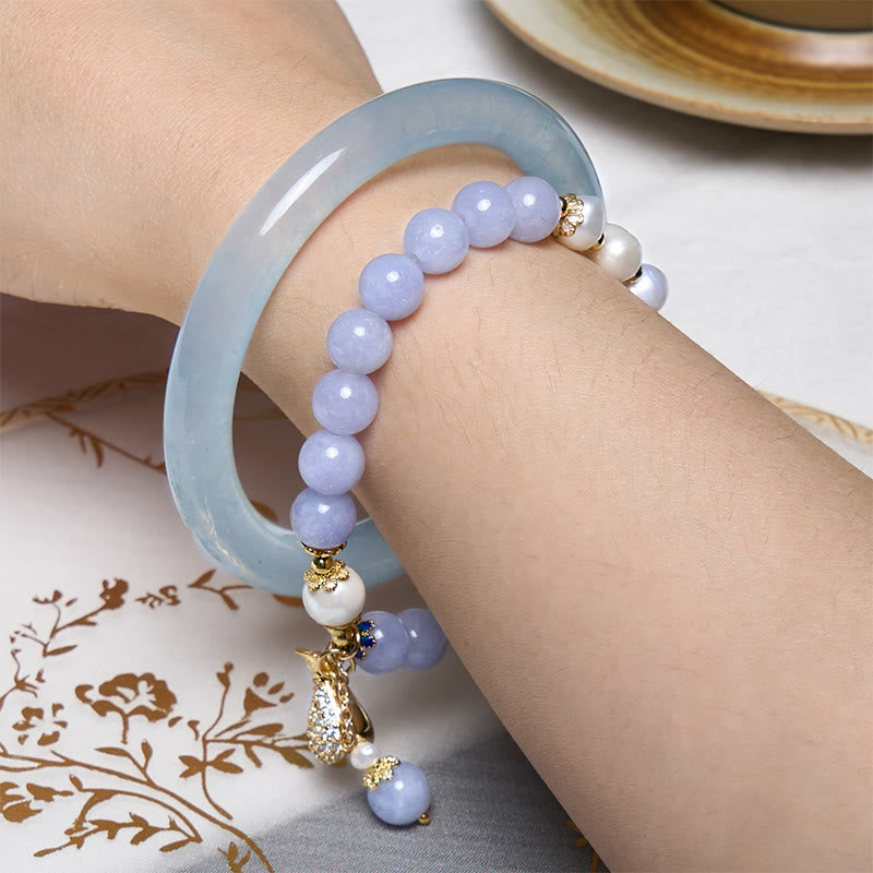 Inner Peace Jade & Aquamarine Bracelet Bangle Bundle 56-57mm