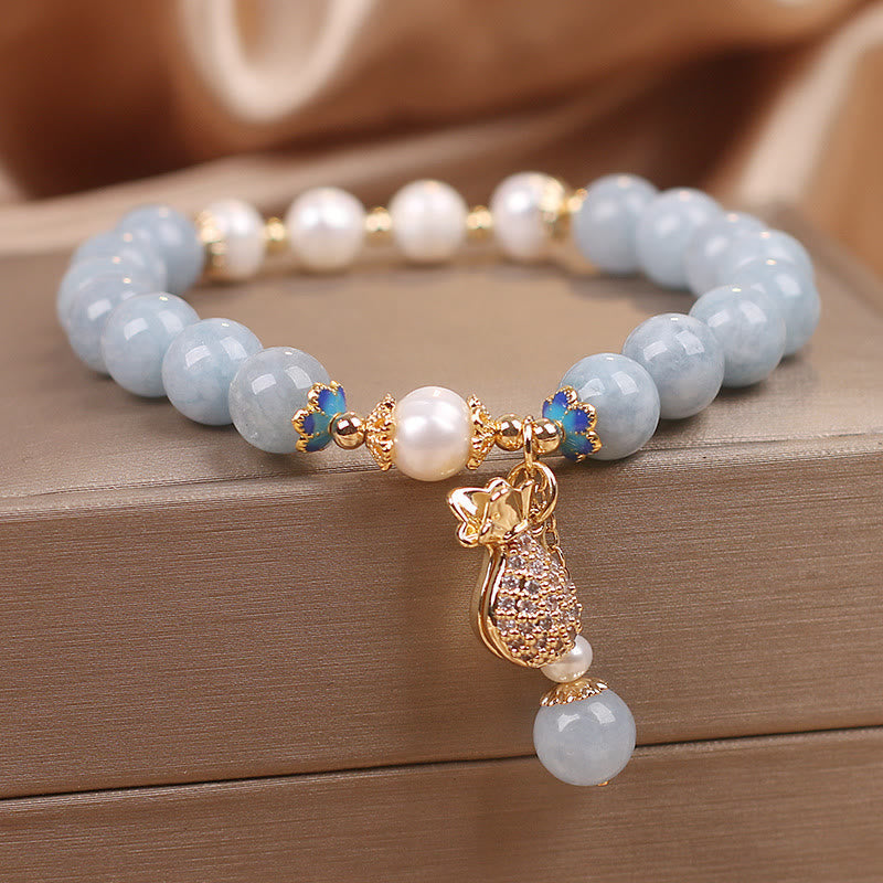 Inner Peace Jade & Aquamarine Bracelet Bangle Bundle 56-57mm