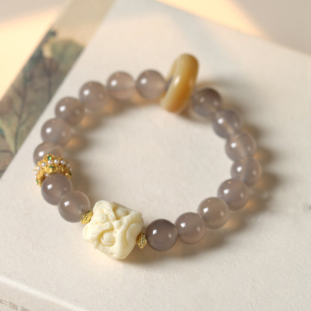 Ivory Fruit Amber Gray Agate Bracelet for Confidence