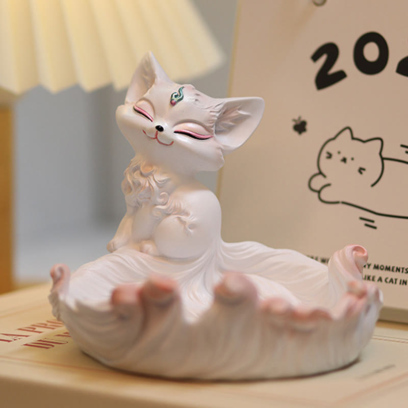 Ivory Fruit Fox Resin Luck Figurine | Healing Sounds