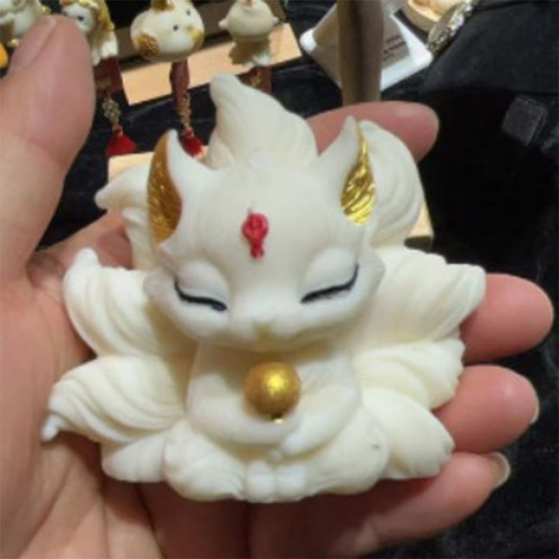 Ivory Fruit Nine-Tailed Fox Carving 7.5cm Figurine