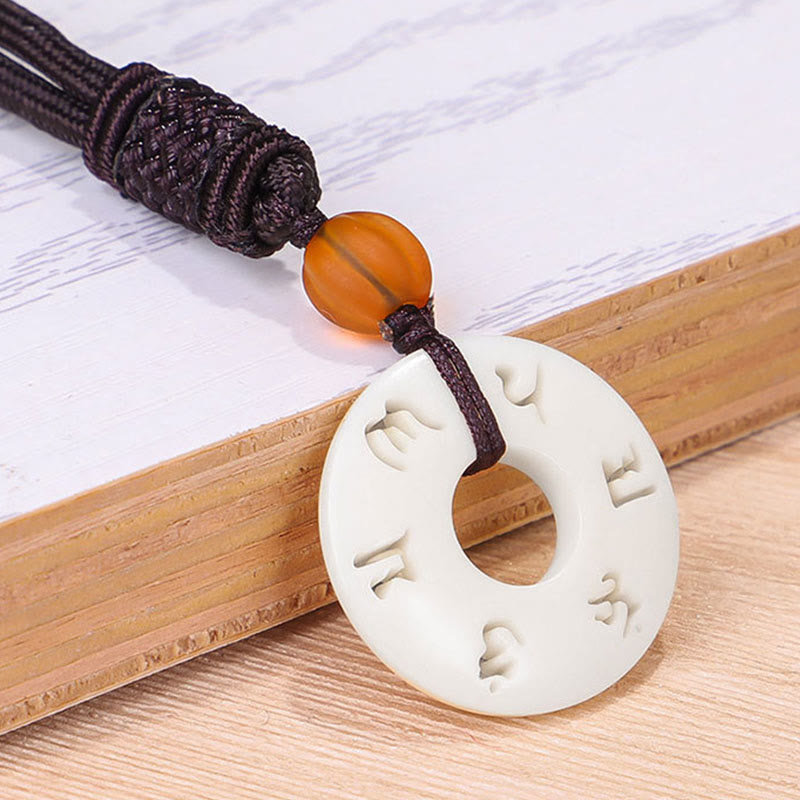 Ivory Fruit Om Mani Padme Hum Protection Necklace 66cm