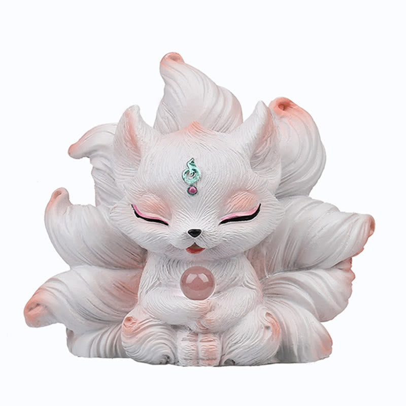 Ivory Resin Nine-Tailed Fox Figurine 7.5cm Mythical Statue