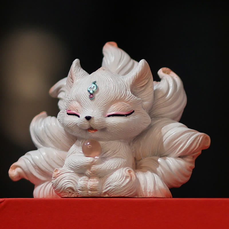 Ivory Resin Nine-Tailed Fox Figurine 7.5cm Mythical Statue